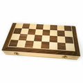 Folding wooden chess, checkers and backgammon set