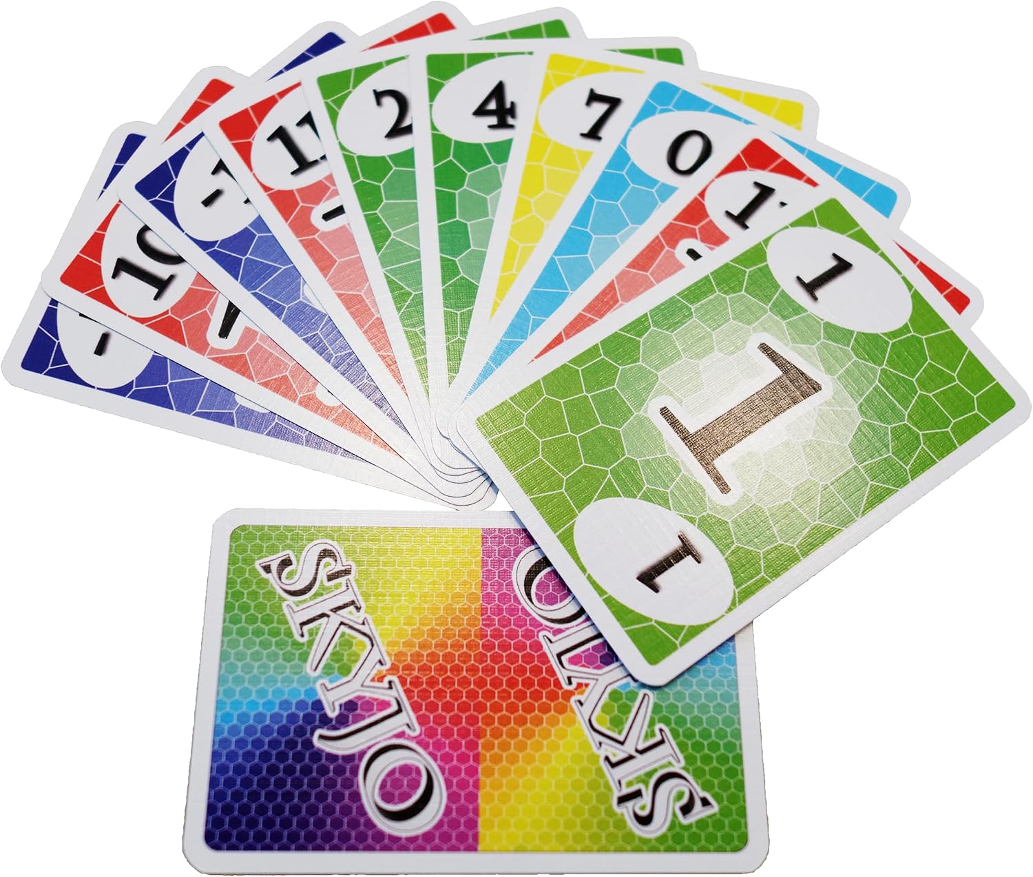 Skyjo cards fanned out showing number cards