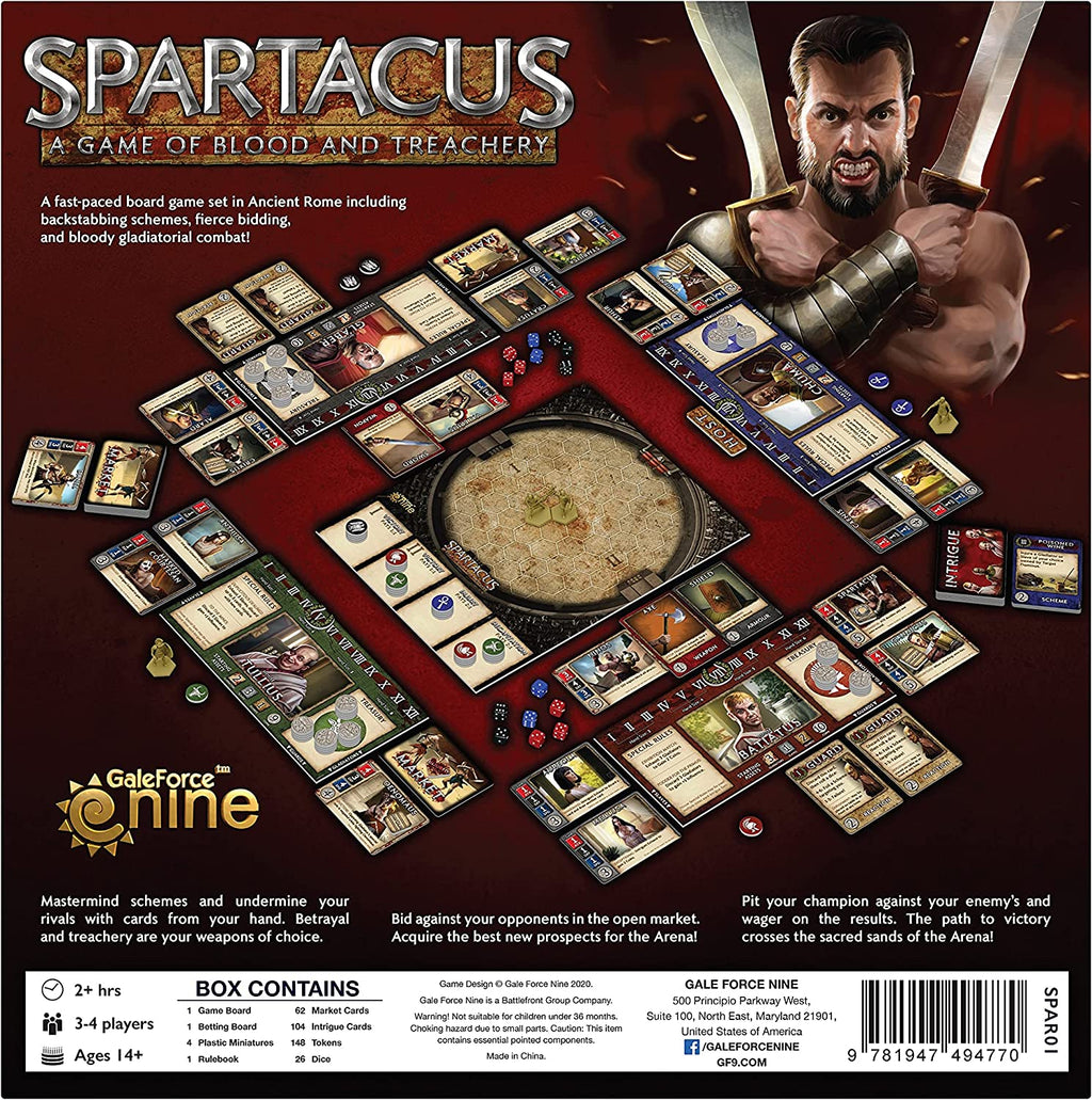 Back of the Spartacus 2021 edition box showing contents and ages