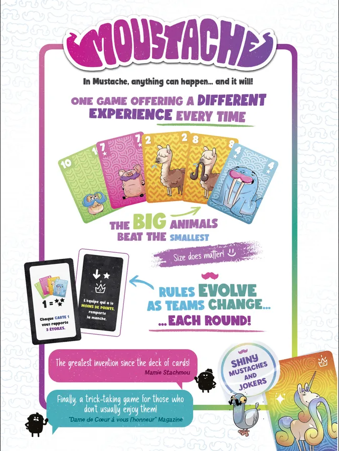 Moustache card game back of box