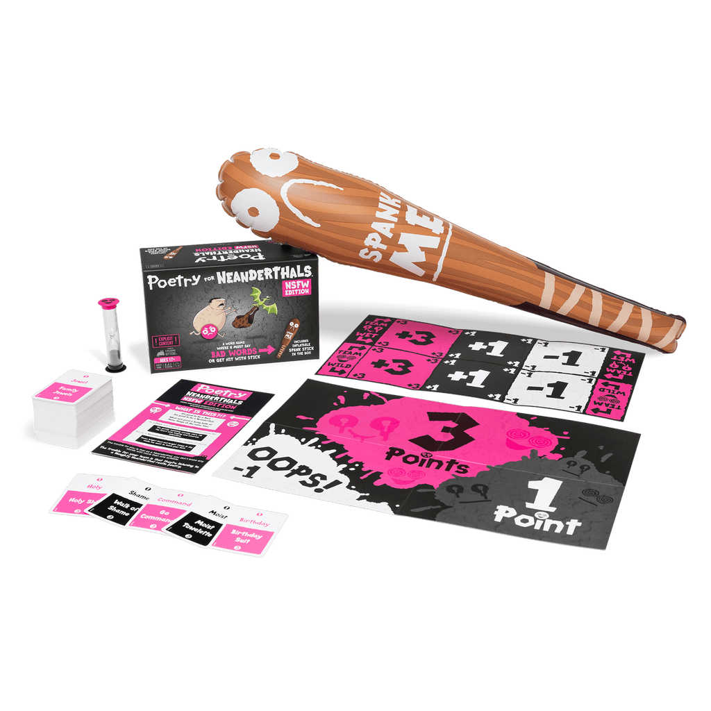 Poetry for Neanderthals NSFW Edition components: inflatable Spank Stick and word cards