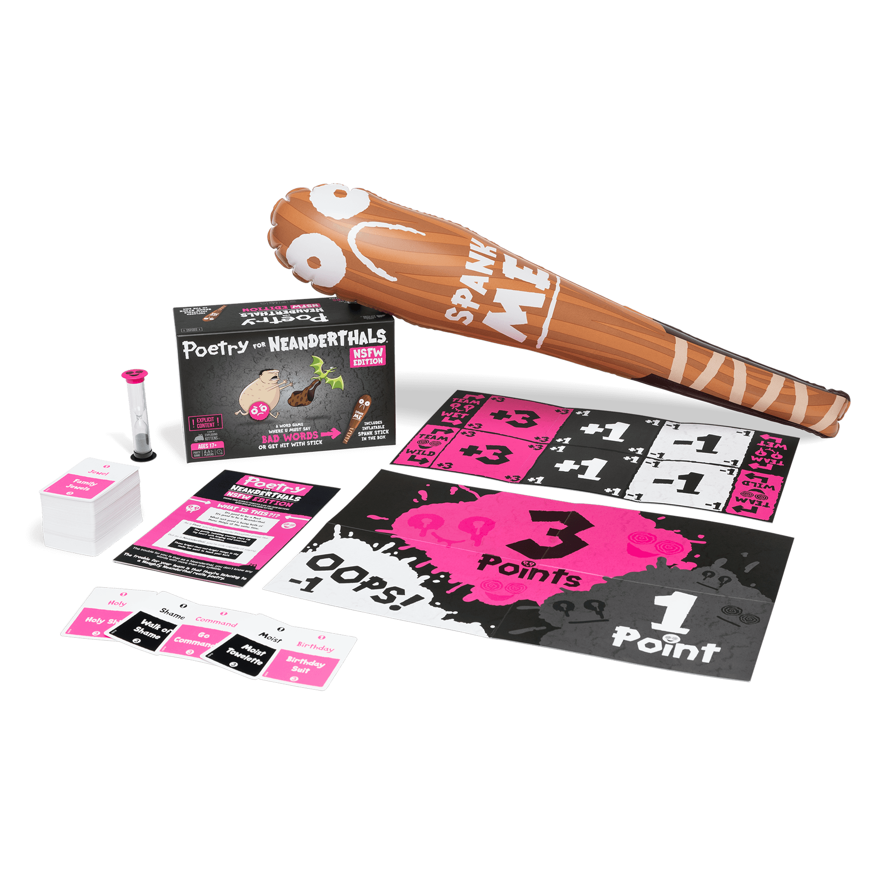 Poetry for Neanderthals NSFW Edition components: inflatable Spank Stick and word cards