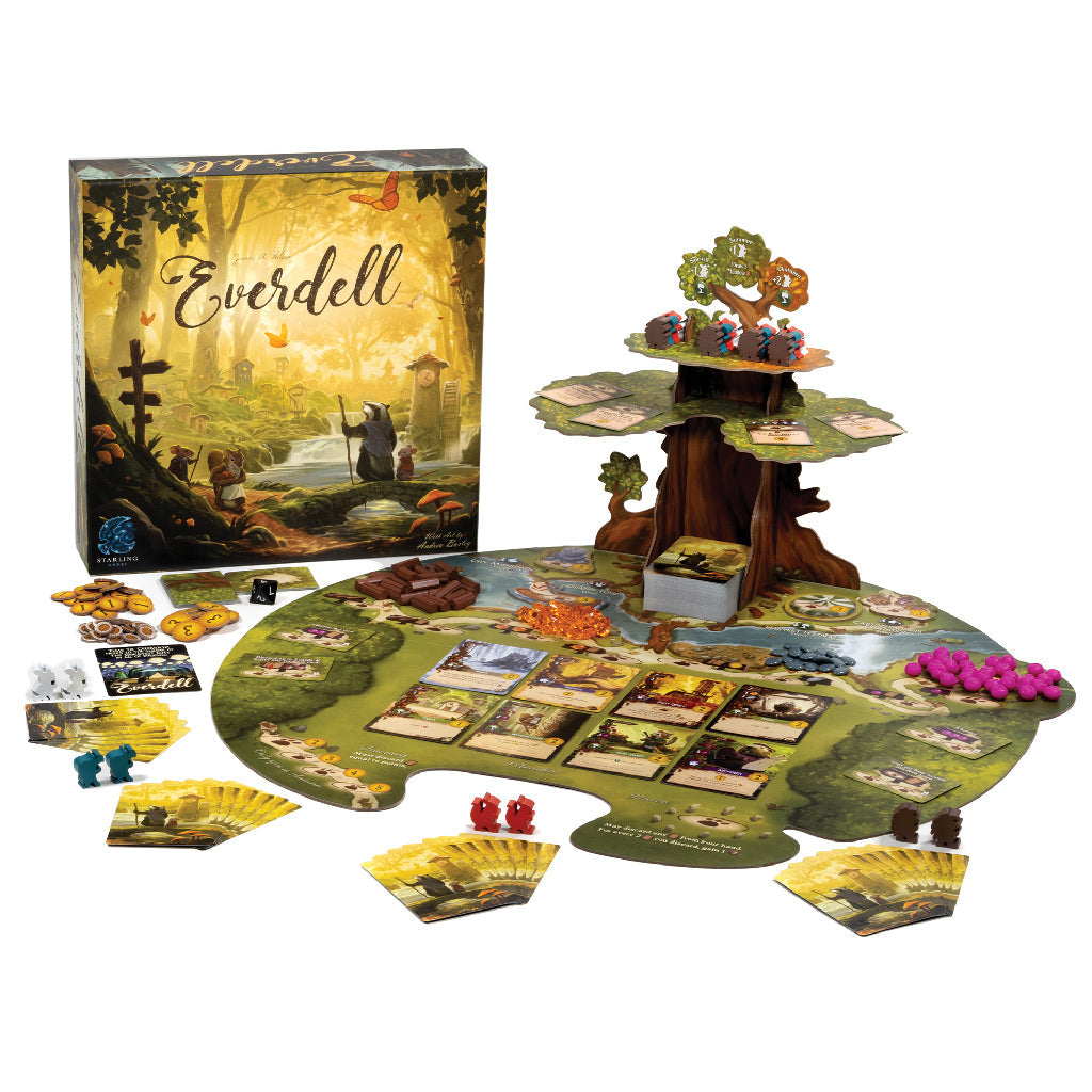 Everdell 3rd Edition - box and components including Ever Tree, board, meeples