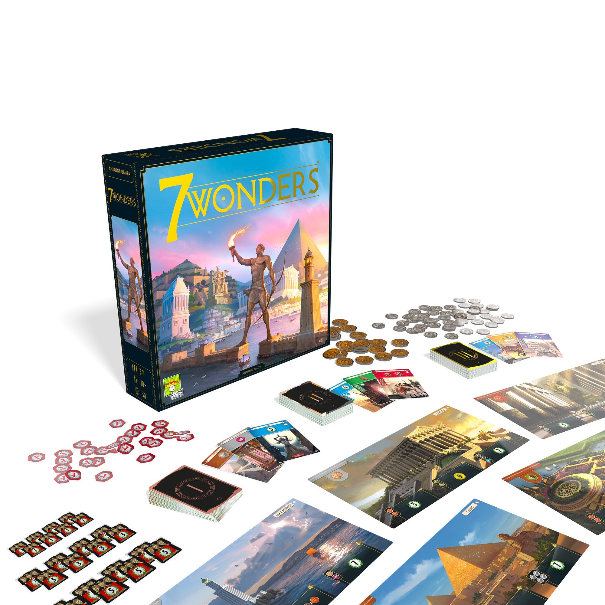 7 Wonders wonder boards and tokens
