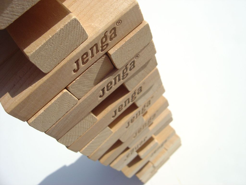 Jenga tower in play