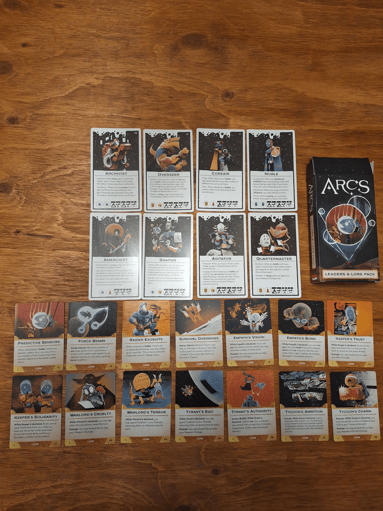 Arcs Leaders and Lore Pack contents